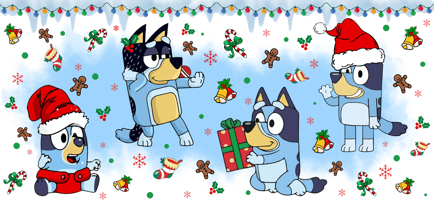 UV DTF Bluey and Present 16 Oz Libbey Glass Cup Wrap - Vibrant and Adorable Design