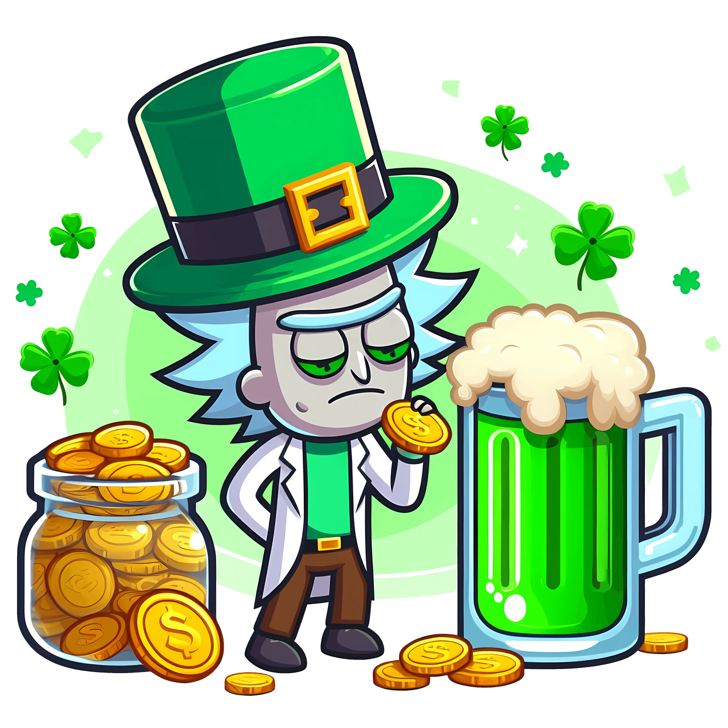Rick And Beer Drinking Saint Patrick Day Design - DTF Ready To Press
