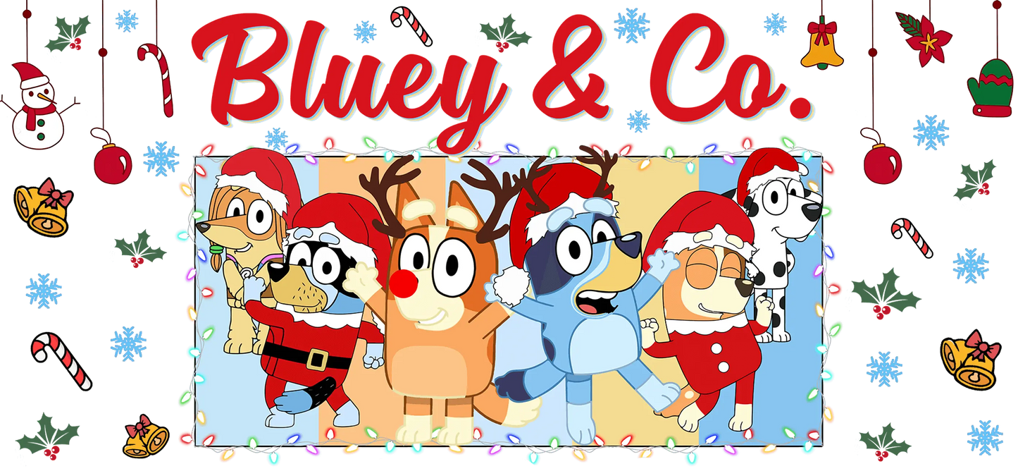 UV DTF Bluey and Co 16 Oz Libbey Glass Cup Wrap - Vibrant Design for Fans