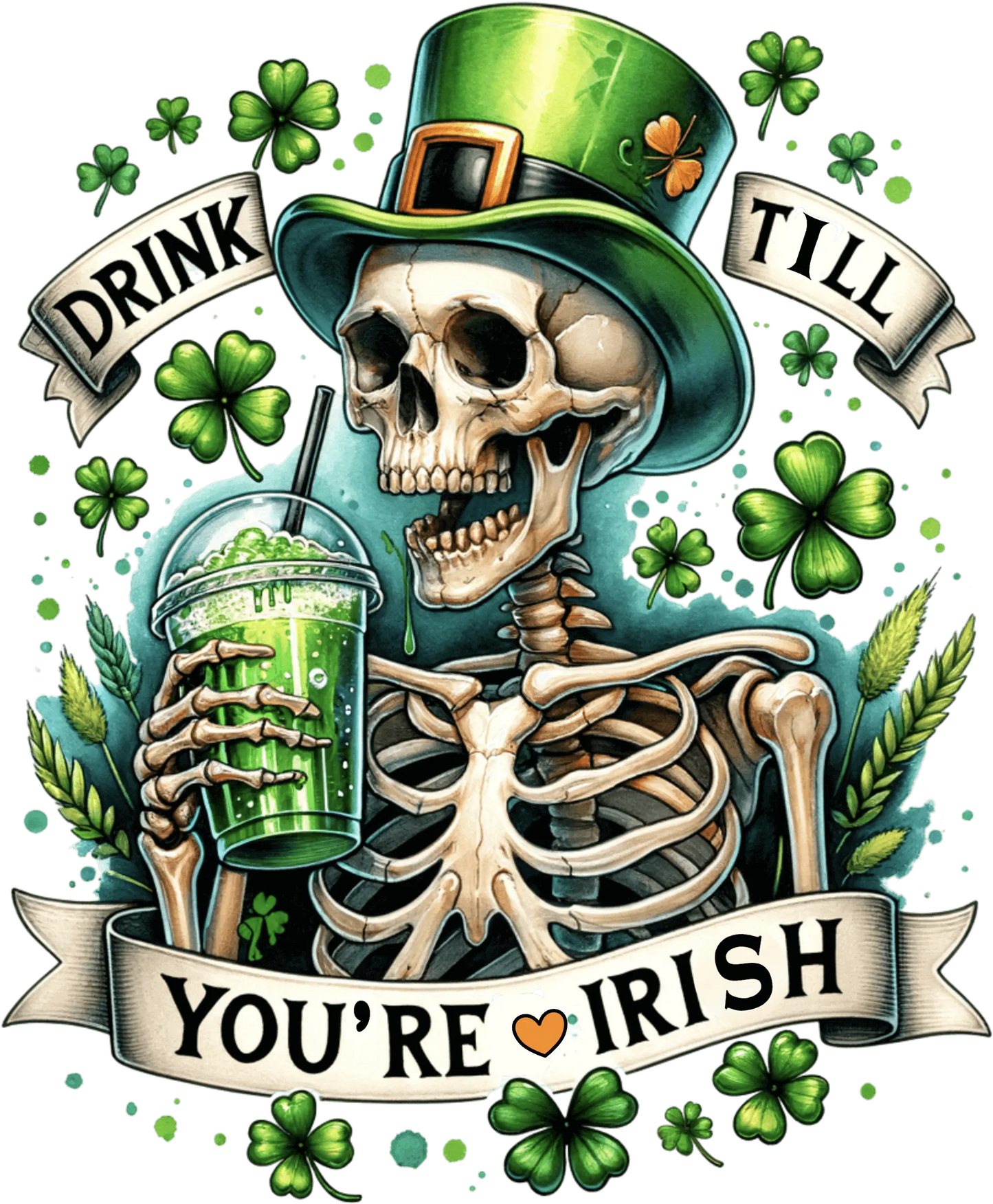 Saint Patrick's Day Funny Skeleton Design - DTF Ready To Press
