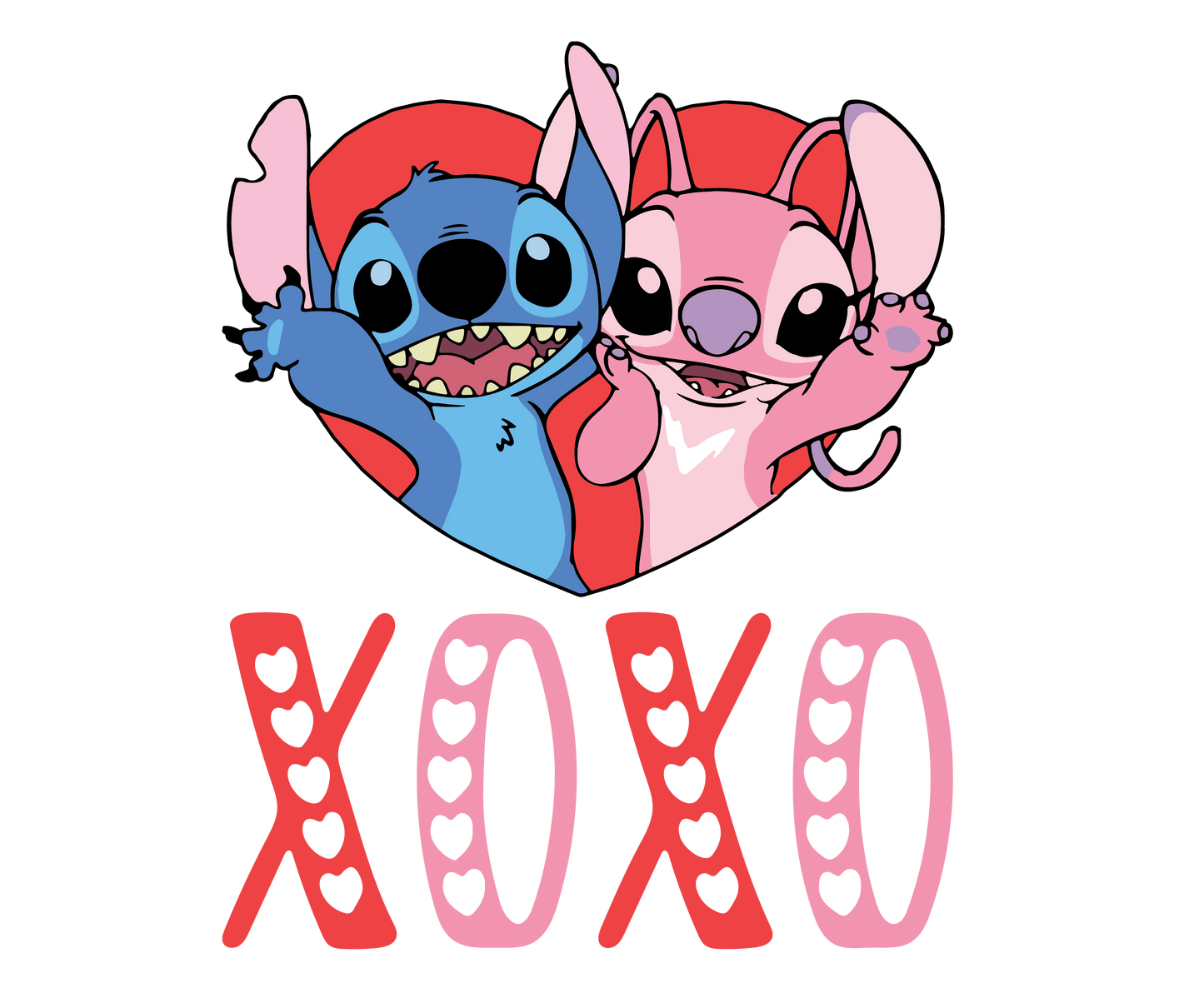 Lilo And Stitch XOXO Valentine Design - DTF Ready To Press