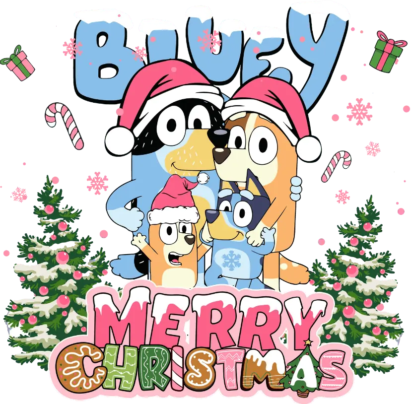 Bluey Merry Christmas Design - DTF Ready To Press