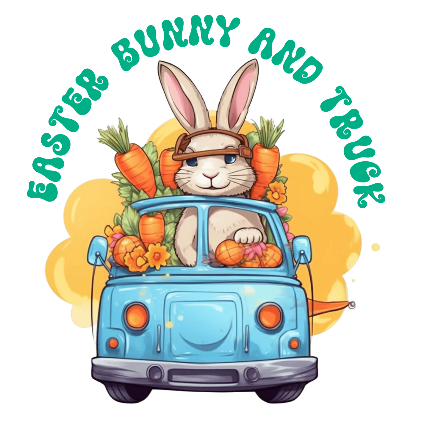 Easter Bunny And Truck Party Design - DTF Ready To Press