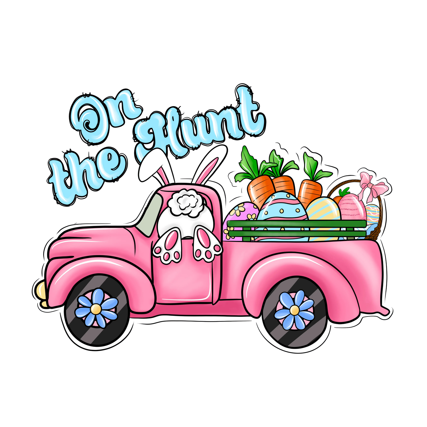 On The Hunt Easter Bunny And Truck Design - DTF Ready To Press