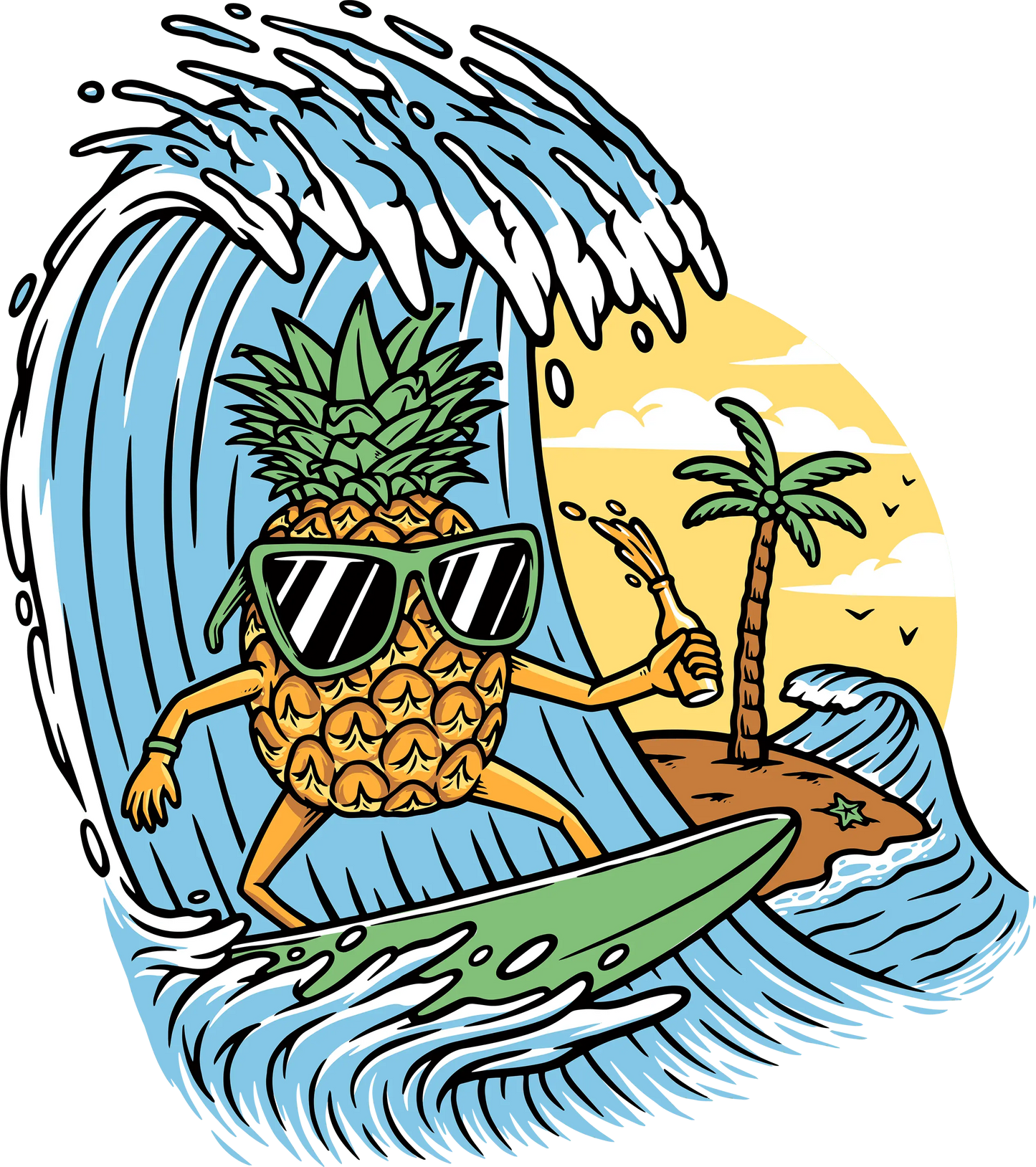 Pineaplle Surfing Design - DTF Ready To Press