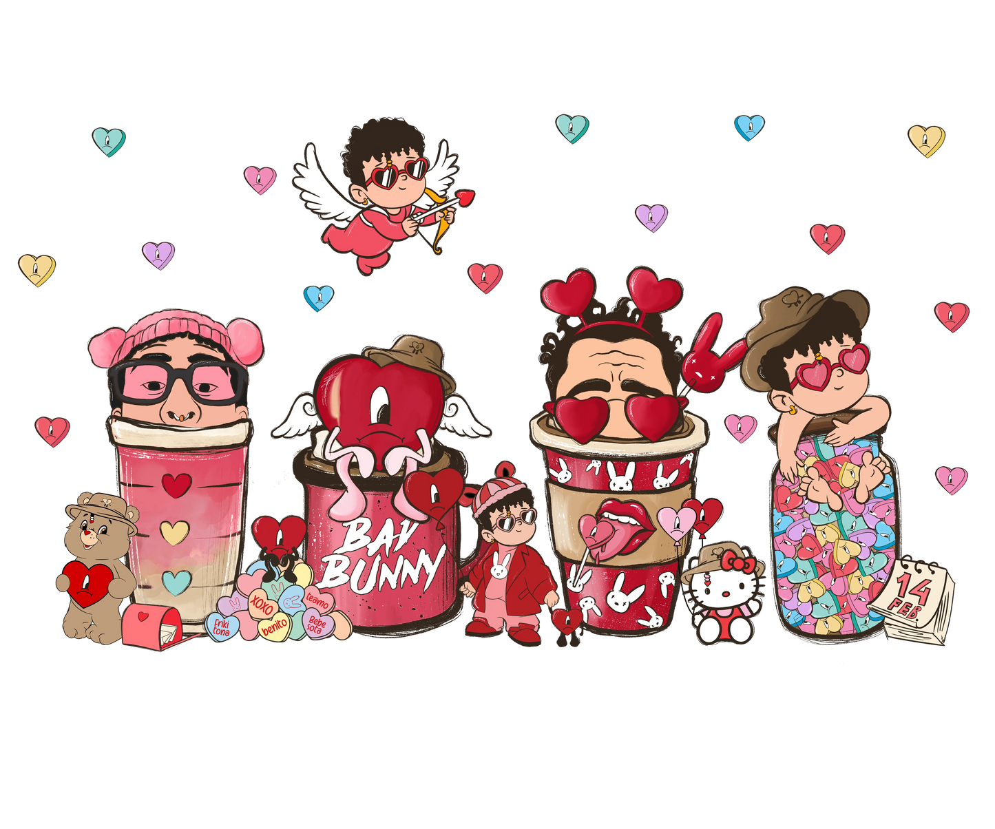 Bad Bunny Valentine's Day Coffee Design - DTF Ready To Press