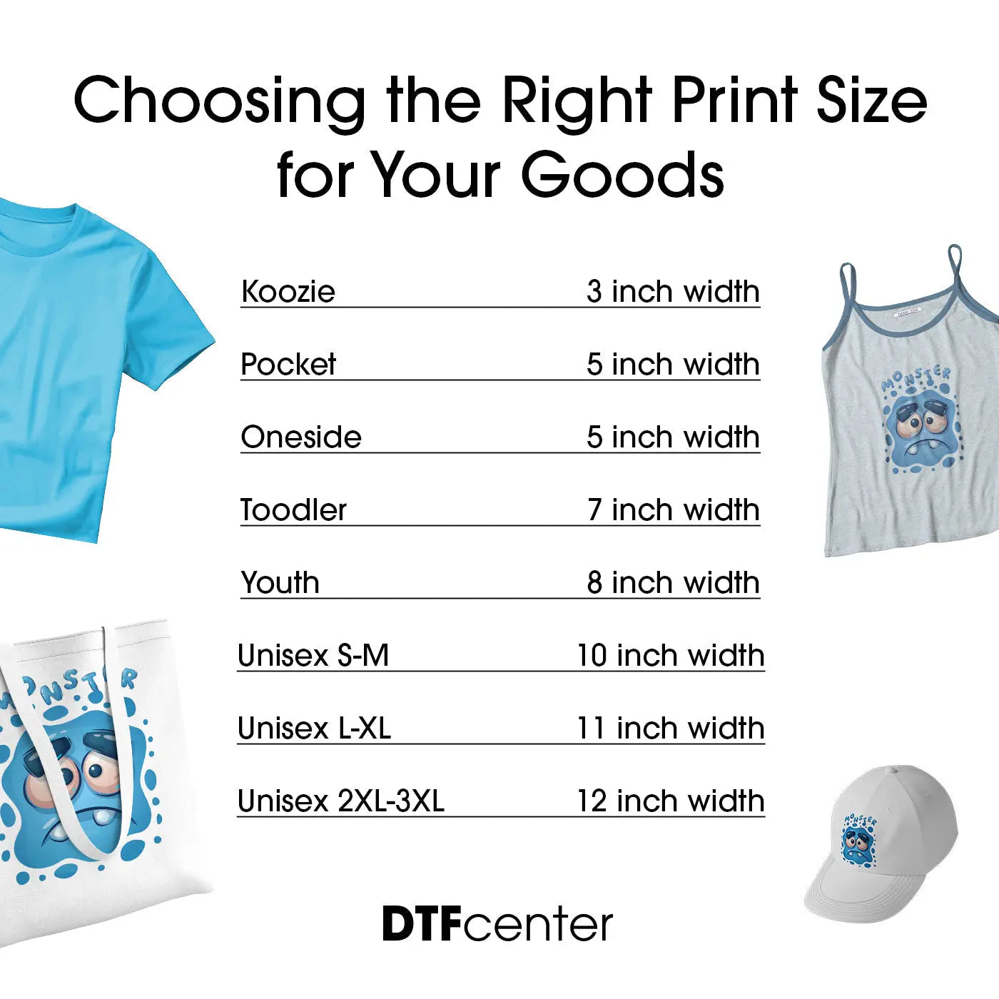 Custom DTF Transfers by Size