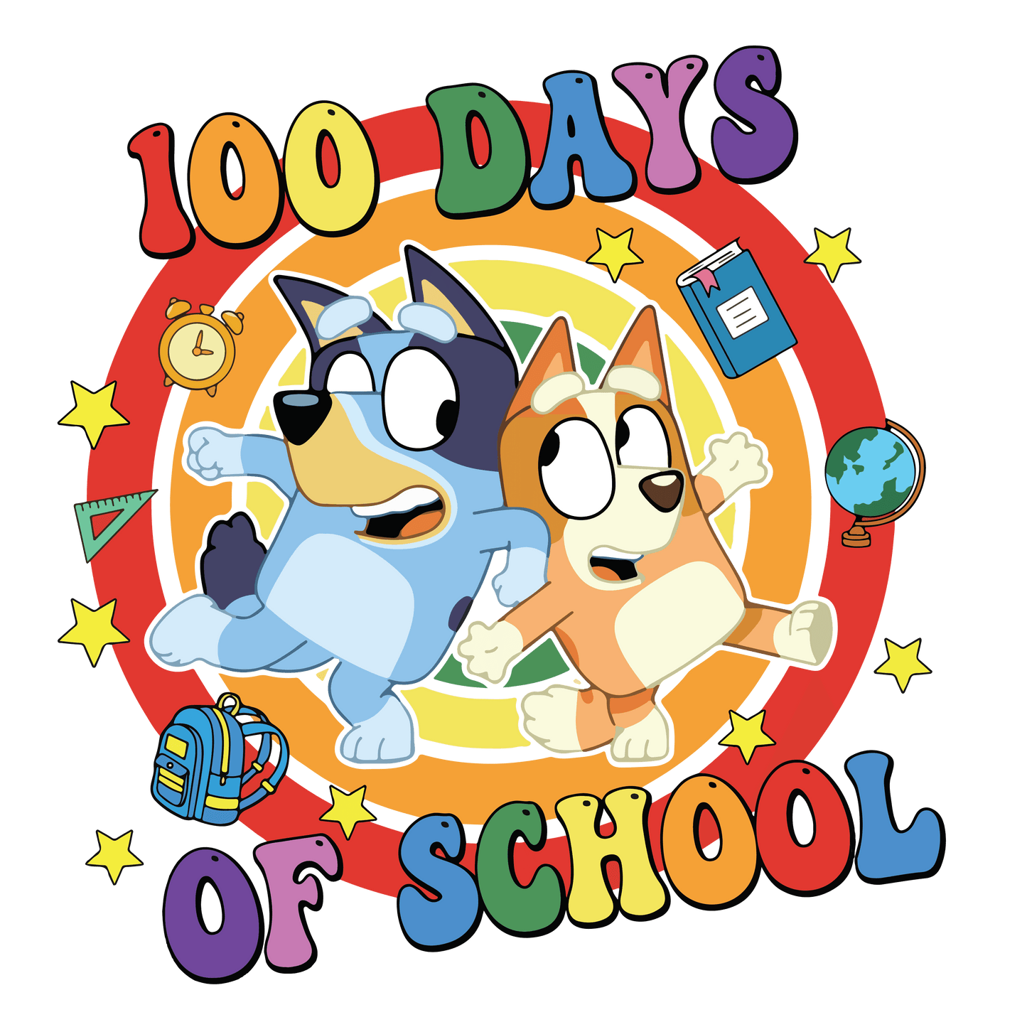 Bluey And Bingo 100 Days Of School Design - DTF Ready To Press