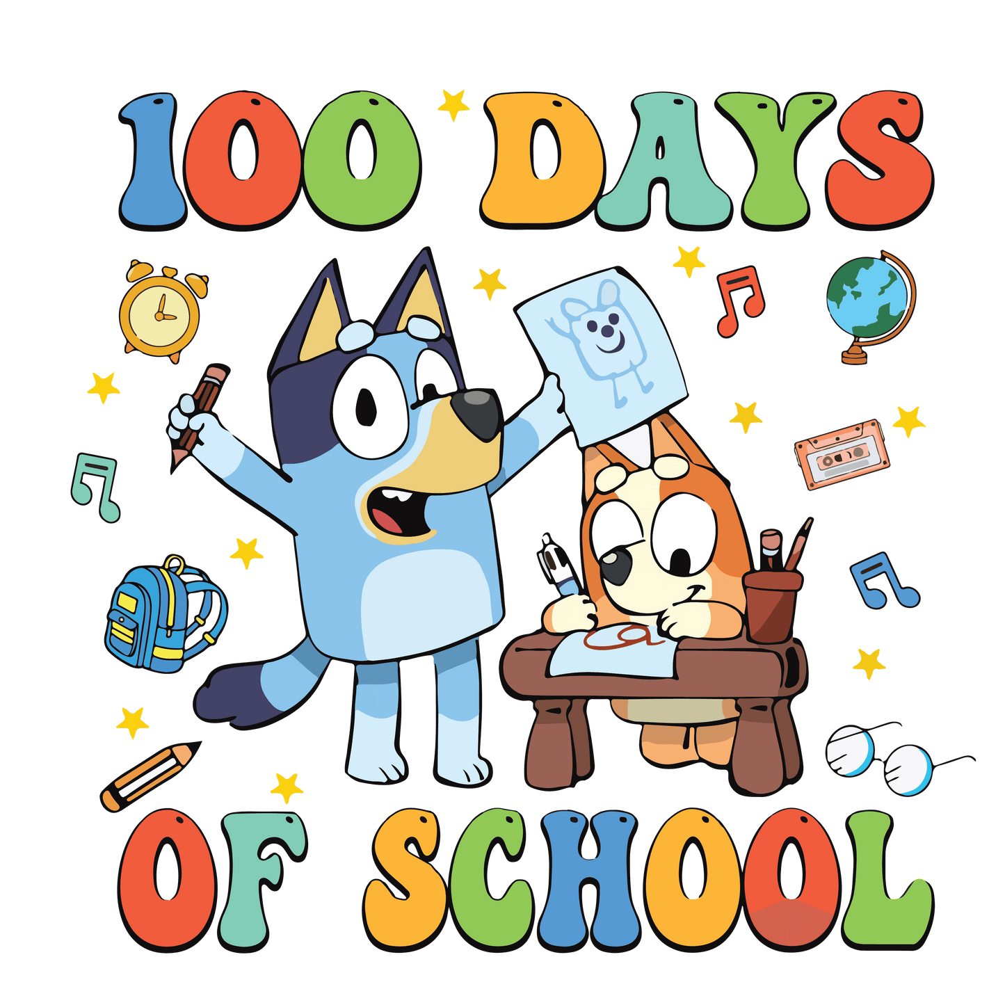 Bluey And Bingo 100 Days Of School Party Design - DTF Ready To Press