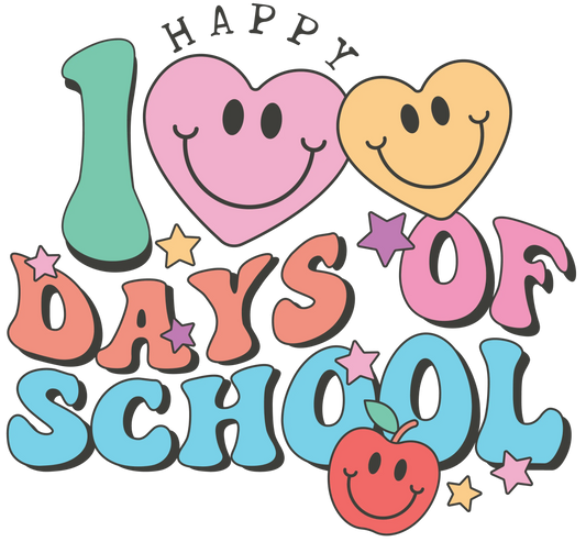 Happy 100 Days Of Shool Teacher Design - DTF Ready To Press