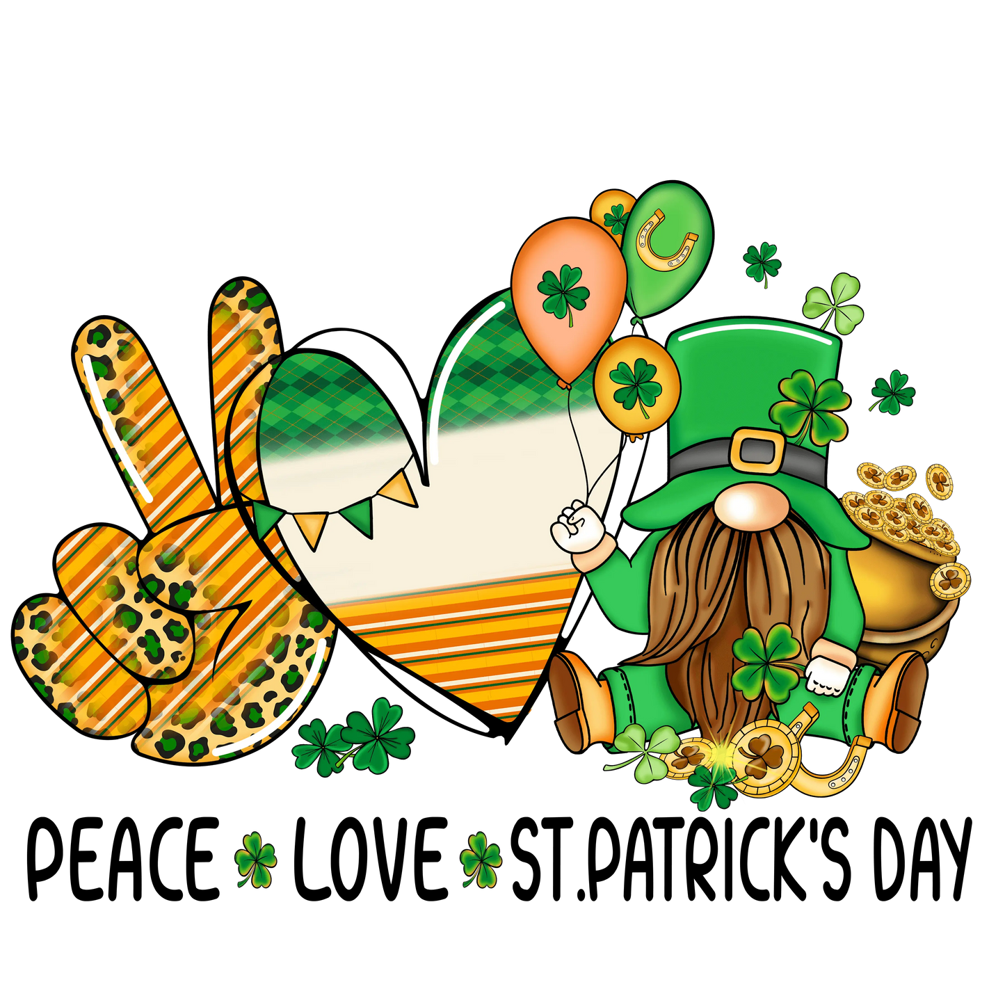 Peace Love Saint Patrick's Day Gnome Design - DTF Ready To Press
