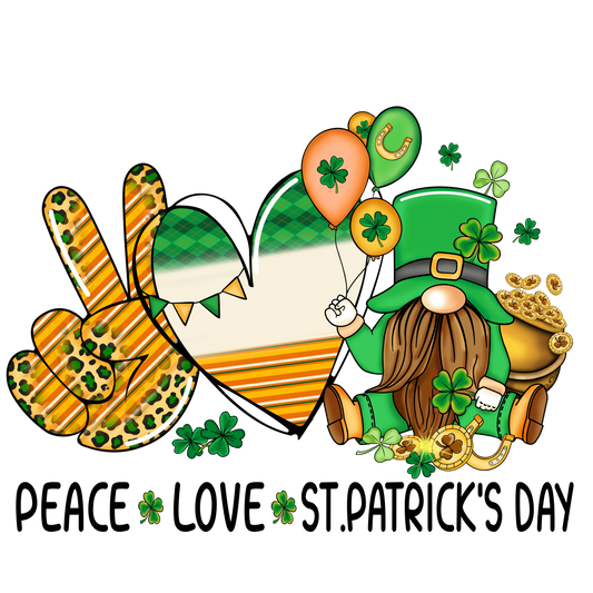 Peace Love Saint Patrick's Day Gnome Design - DTF Ready To Press