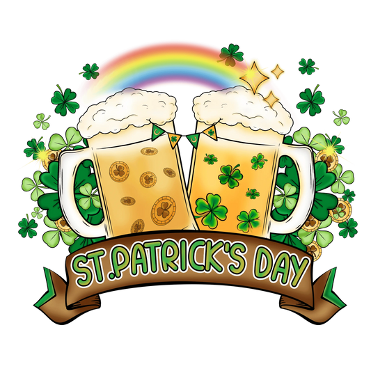 Saint Patrick's Day Beer And Rainbow Design - DTF Ready To Press