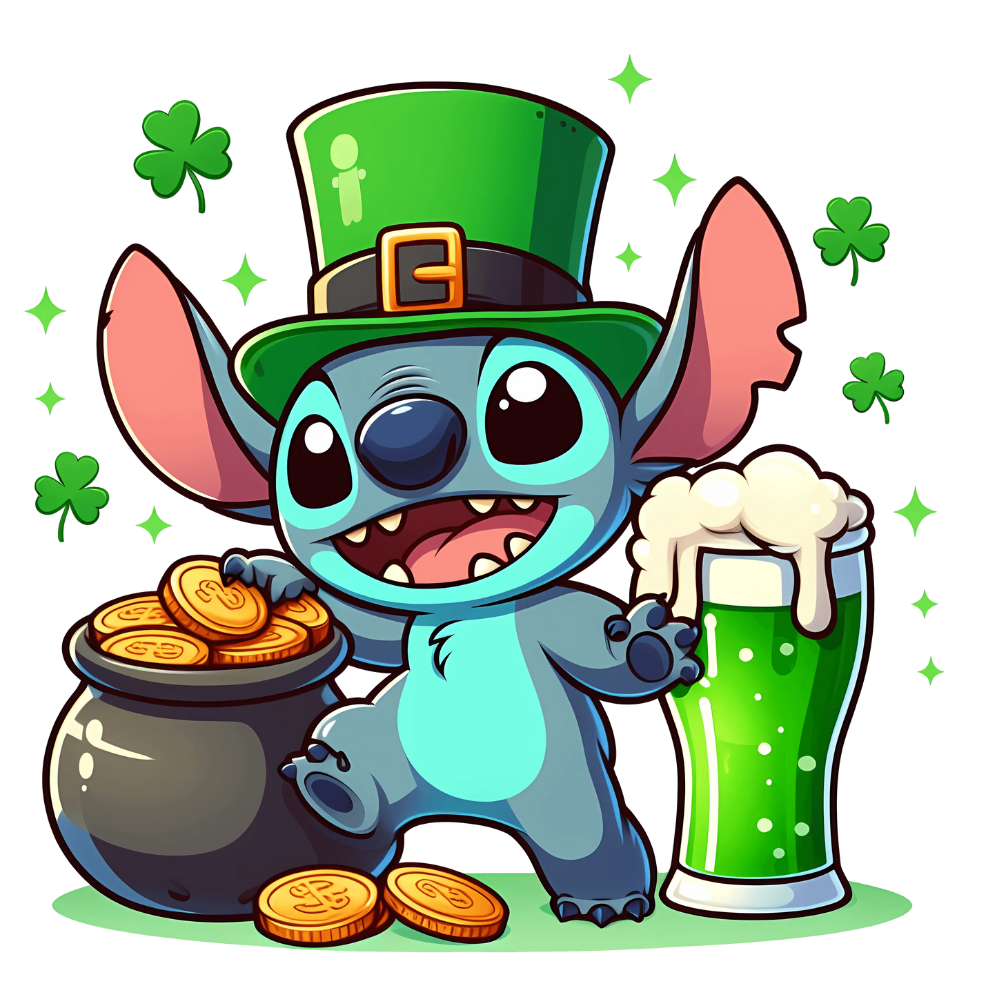 Lilo & Stitch Saint Patty Luck Charm Design - DTF Ready To Press