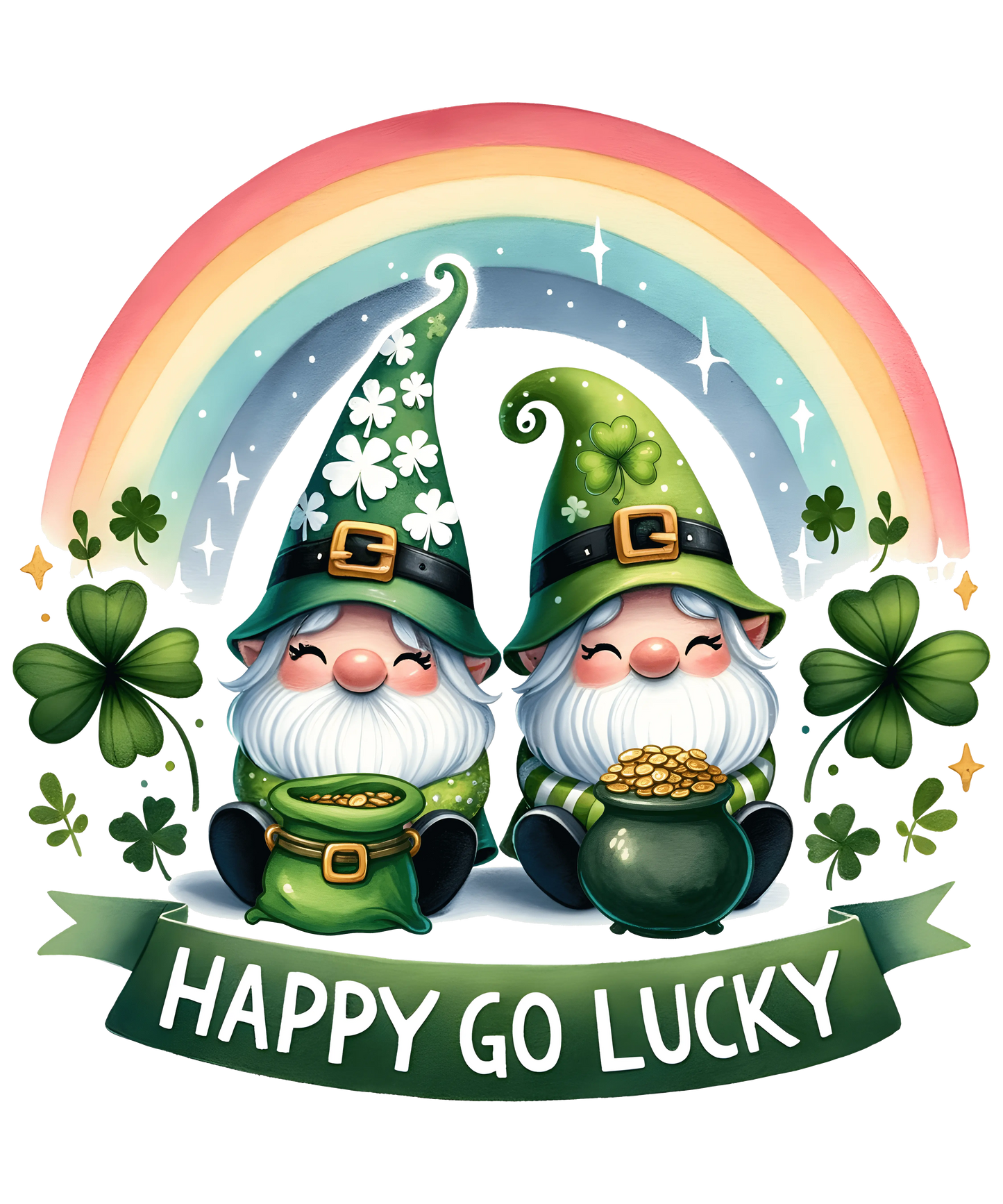 Happy Patricks Day Happy Go Lucky Gnomes Design - DTF Ready To Press