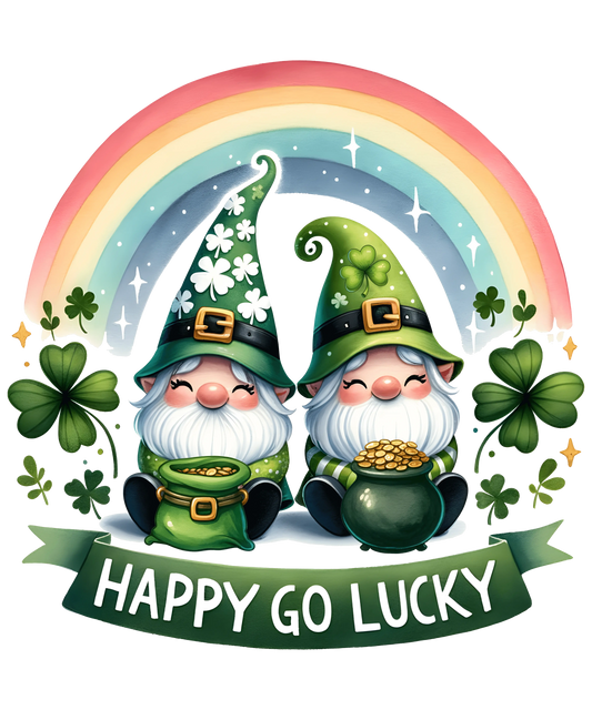 Happy Patricks Day Happy Go Lucky Gnomes Design - DTF Ready To Press