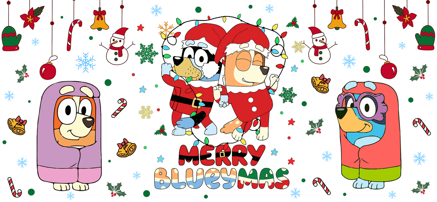UV DTF Blueymas and Friends Libbey Glass Wrap - Whimsical 16 Oz Cup Design