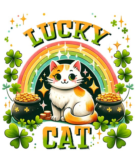Cute Lucky Cat St. Patricks Day Design - DTF Ready To Press