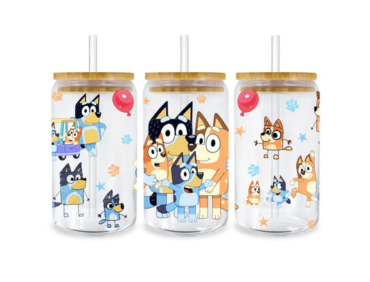 UV DTF Bluey Family Wrap for 16 Oz Libbey Glass Cup