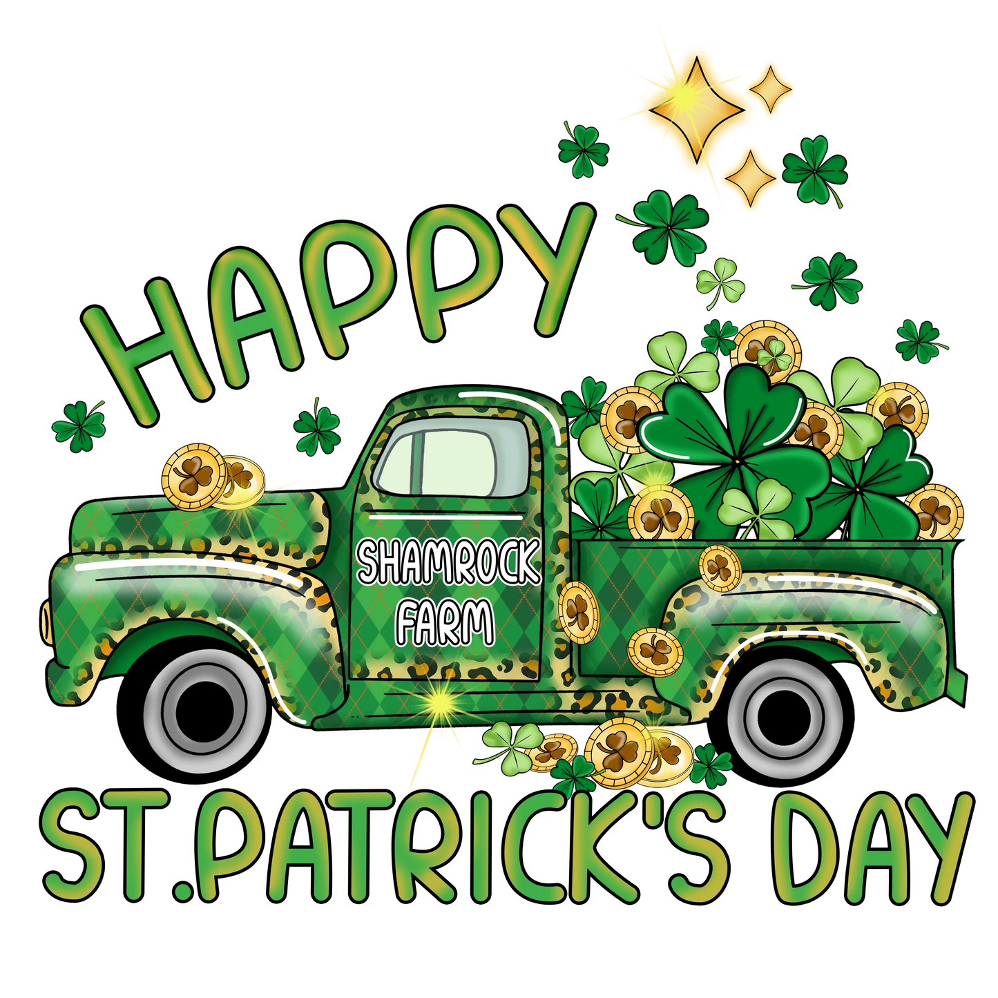 Happy Saint Patricks Day Clover Truck Design - DTF Ready To Press