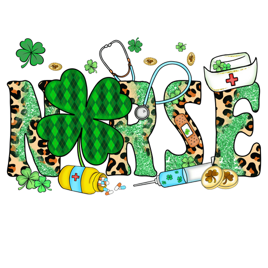 Nurse Saint Patrick's Day Clover Design - DTF Ready To Press