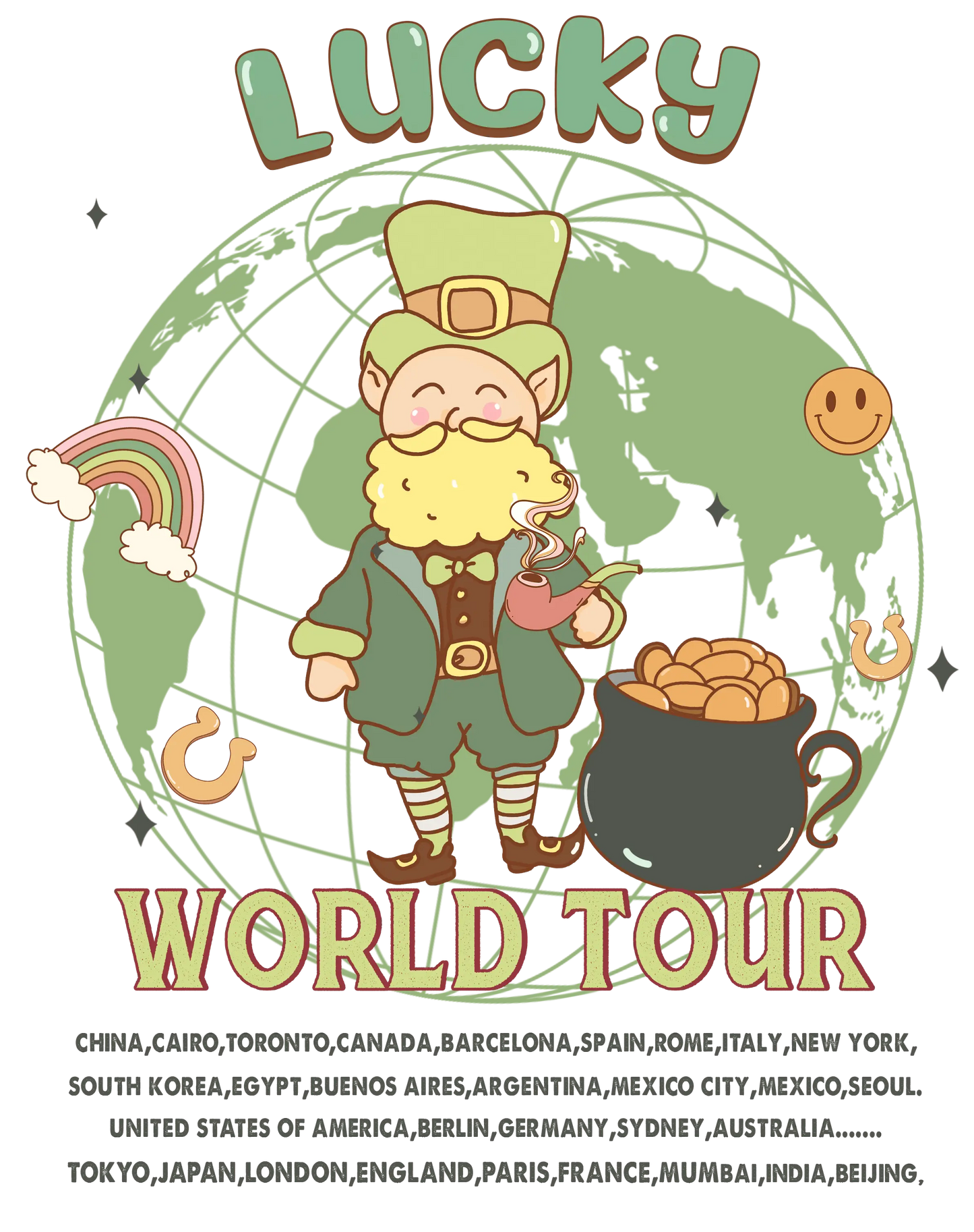 Lucky Gnome World Tour Patrick's Day Design - DTF Ready To Press