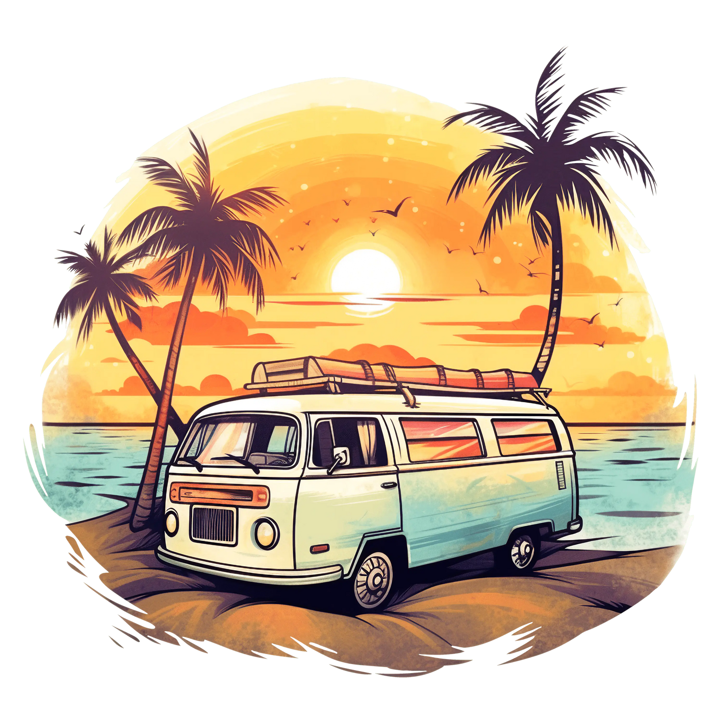 Retro Summer Sunset Design - DTF Ready To Press