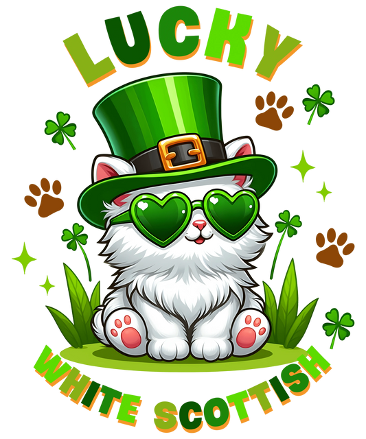 Cute Lucky Scottish Cat Saint Patricks Day Design - DTF Ready To Press