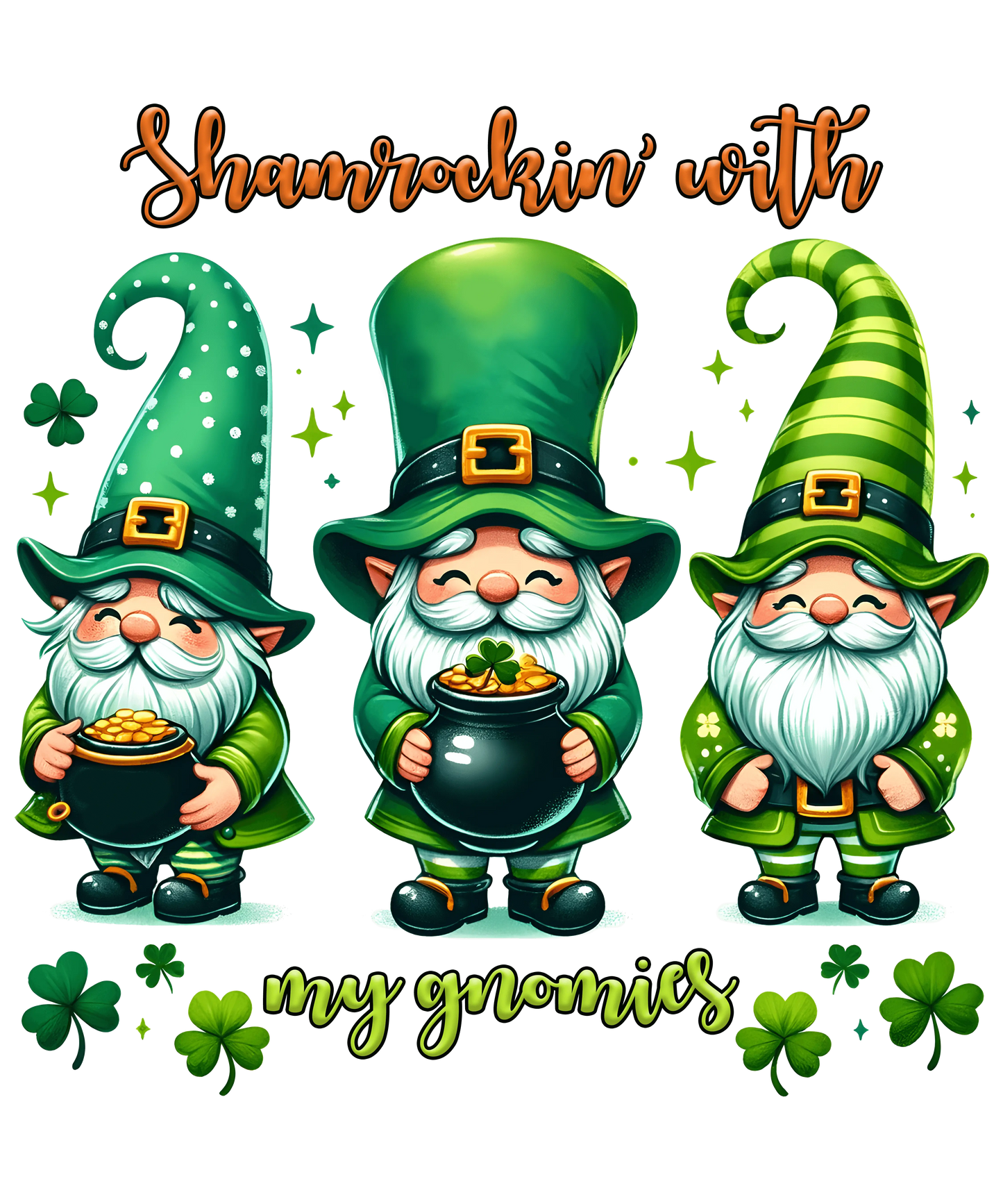 Happy Patrick's Day Cute Gnomies Design - DTF Ready To Press