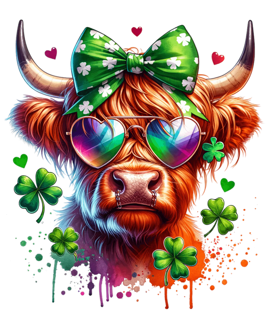 St. Paddy's Day Cool Highland Cow Design - DTF Ready To Press