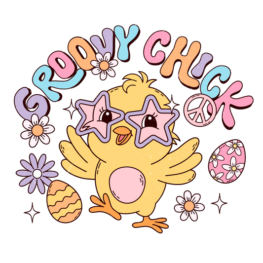 Groovy Chick Retro Easter Design - DTF Ready To Press