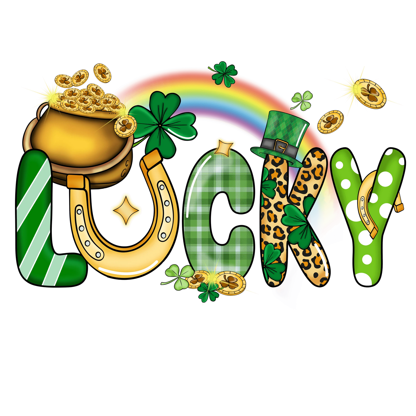 Lucky Saint Patrick's Day Rainbow Gold Design - DTF Ready To Press