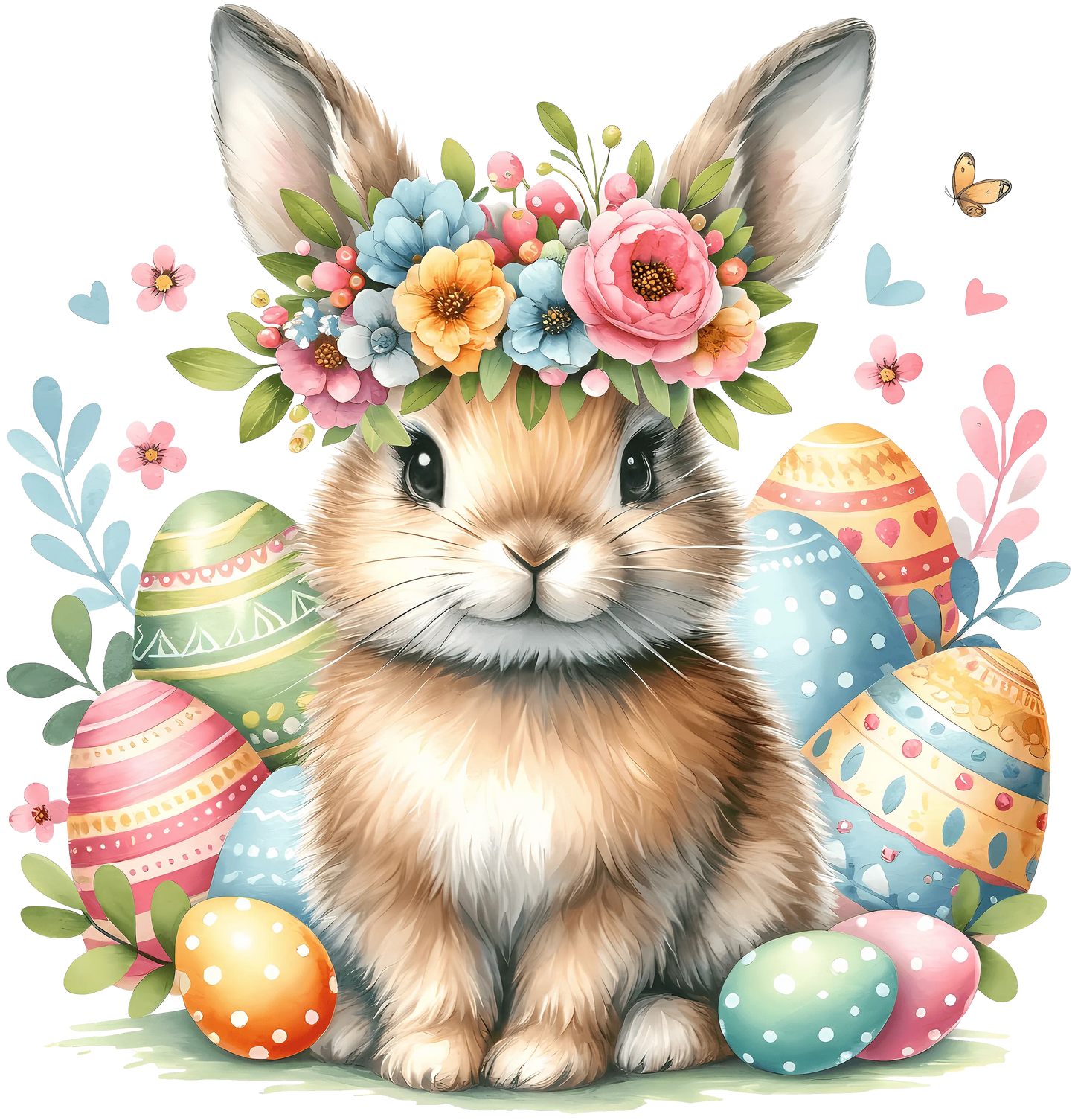 Cute Easter Bunny With Eggs Design - DTF Ready To Press