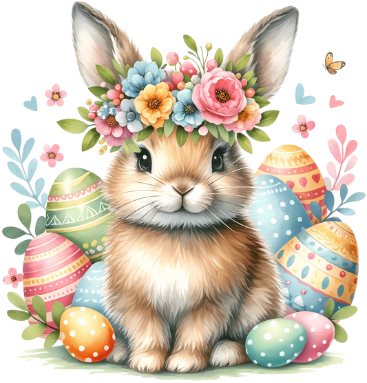 Cute Easter Bunny With Eggs Design - DTF Ready To Press