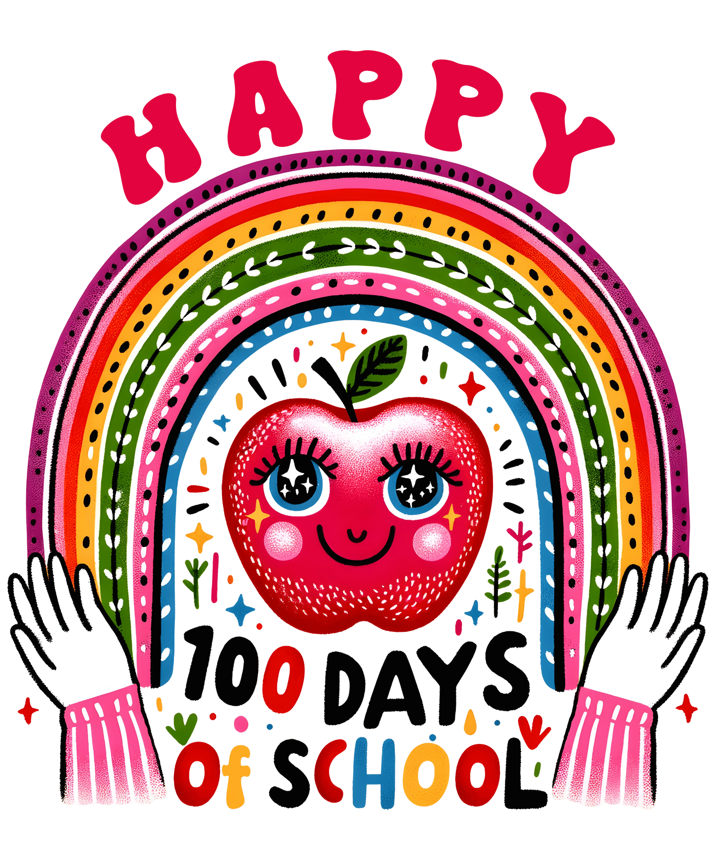 Happy 100 Days Of School Rainbow Teacher Design - DTF Ready To Press