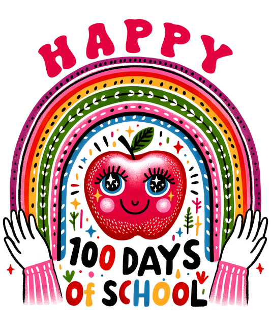 Happy 100 Days Of School Rainbow Teacher Design - DTF Ready To Press