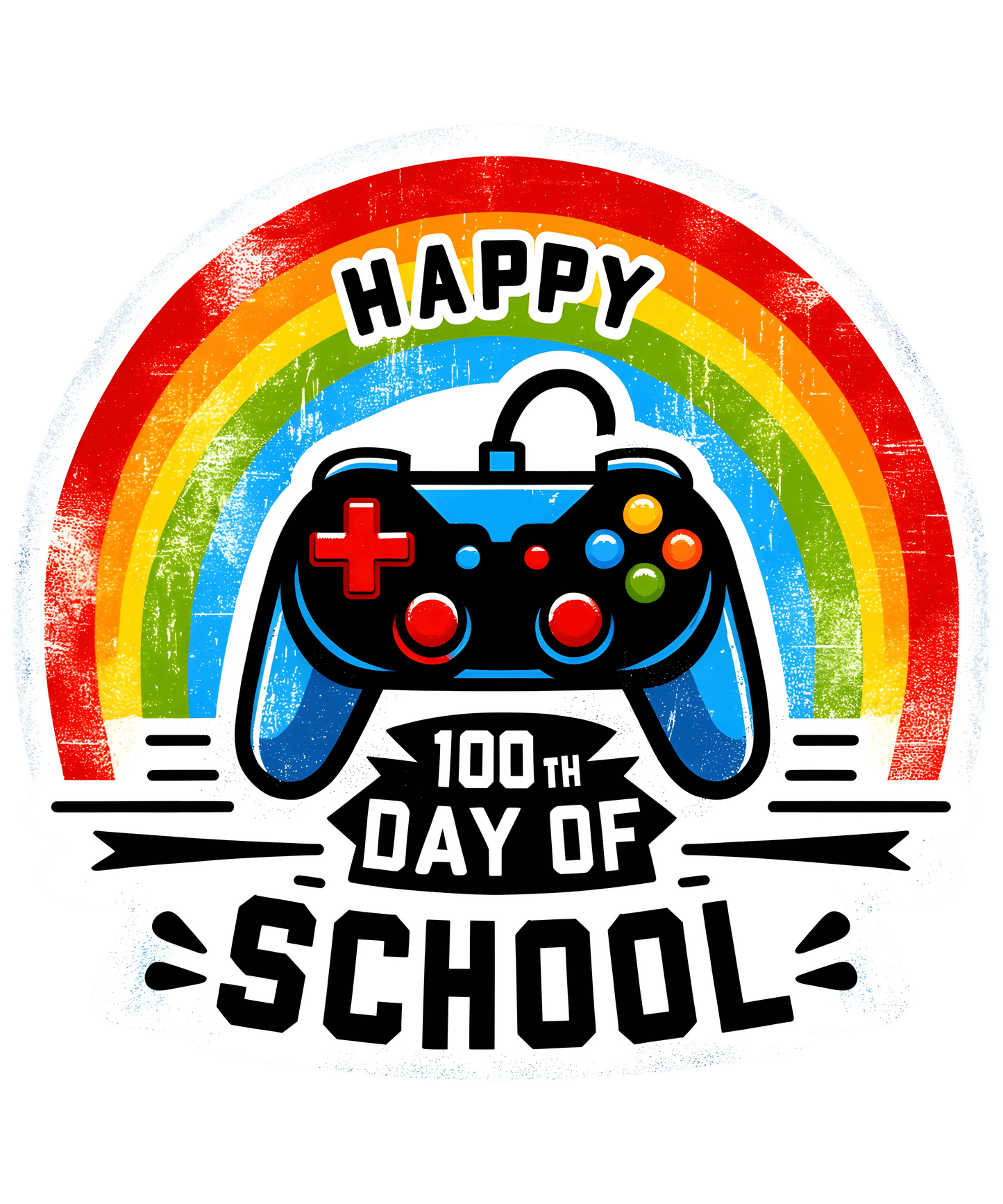 Happy 100th Day Of School Game Day Rainbow Design - DTF Ready To Press