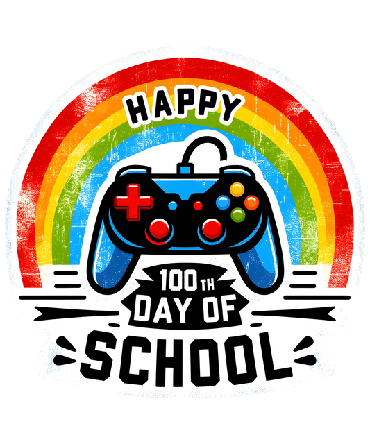 Happy 100th Day Of School Game Day Rainbow Design - DTF Ready To Press