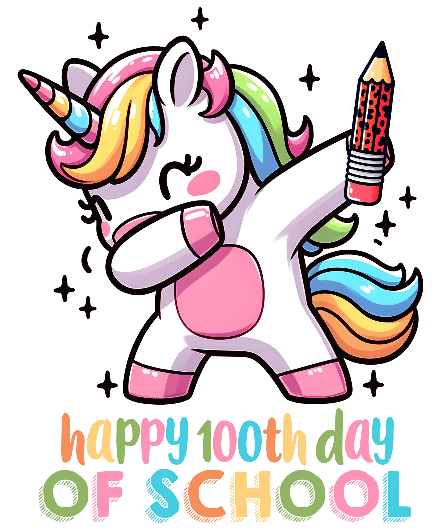 Happy 100th Day Of School Dabbing Unicorn Design - DTF Ready To Press