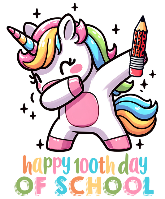 Happy 100th Day Of School Dabbing Unicorn Design - DTF Ready To Press