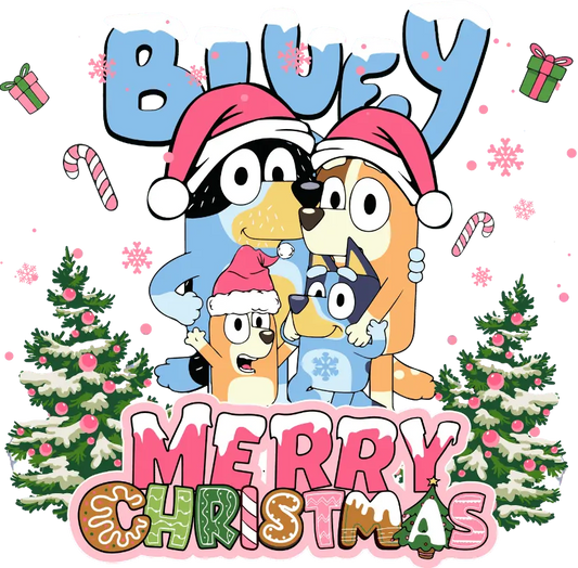 Bluey Merry Christmas Design - DTF Ready To Press