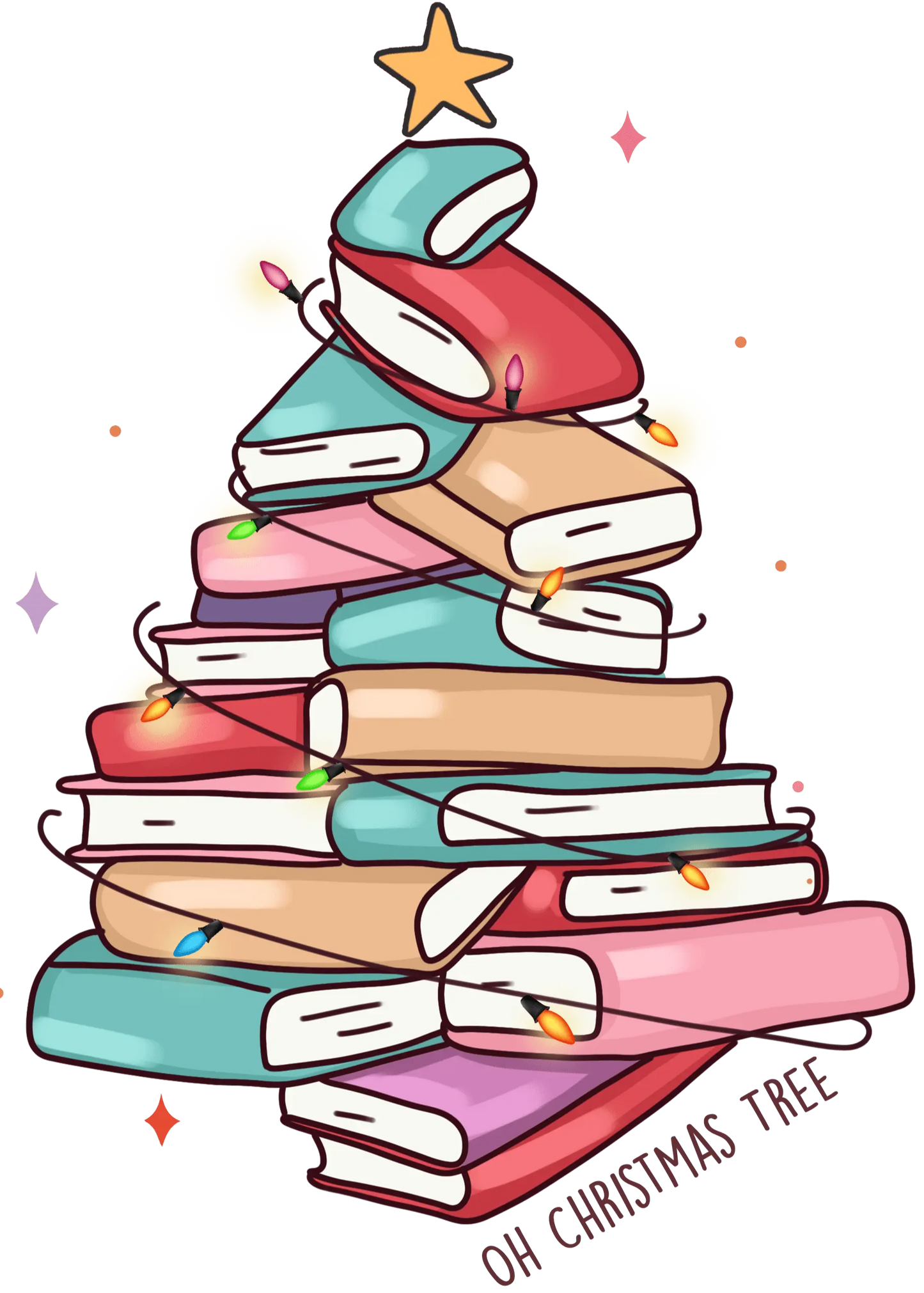 Christmas Books Tree Design - DTF Ready To Press