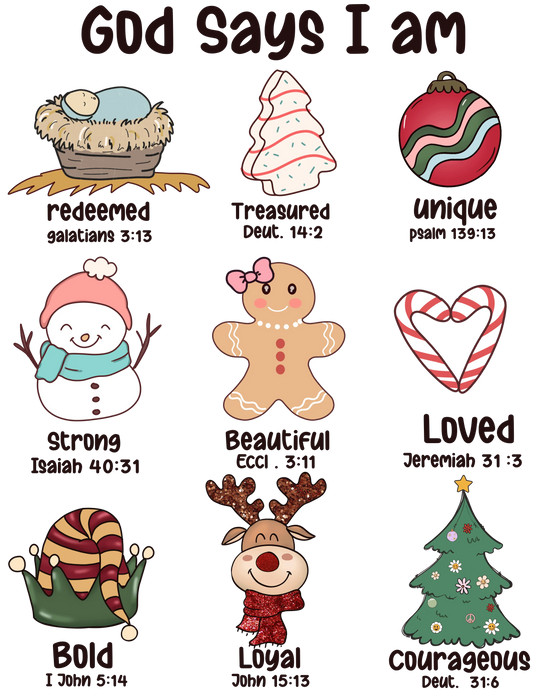Beautiful, Loved, Bold, Loyal, Unique Christmas Design - DTF Ready To Press