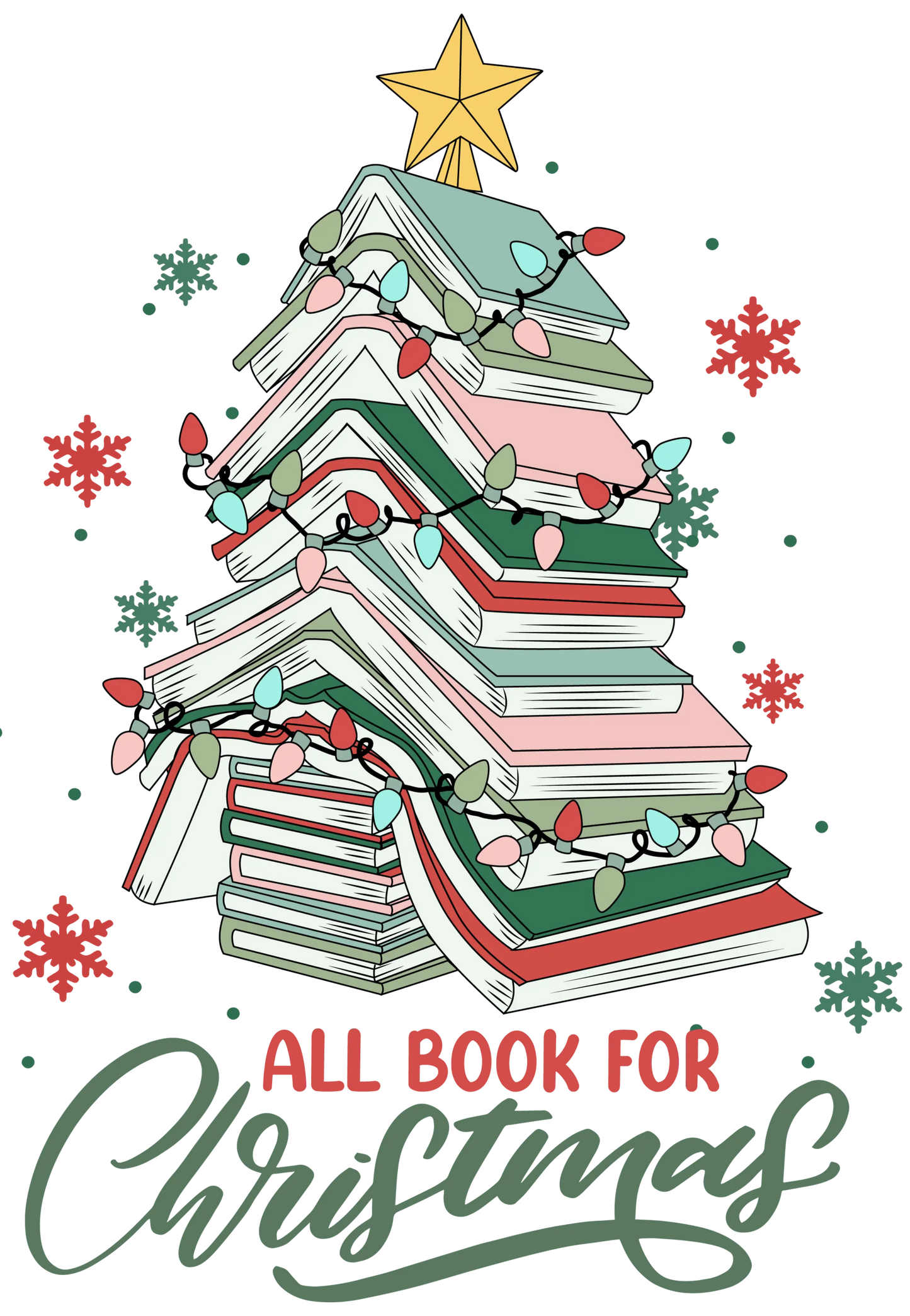 All Book For Christmas Tree Design - DTF Ready To Press
