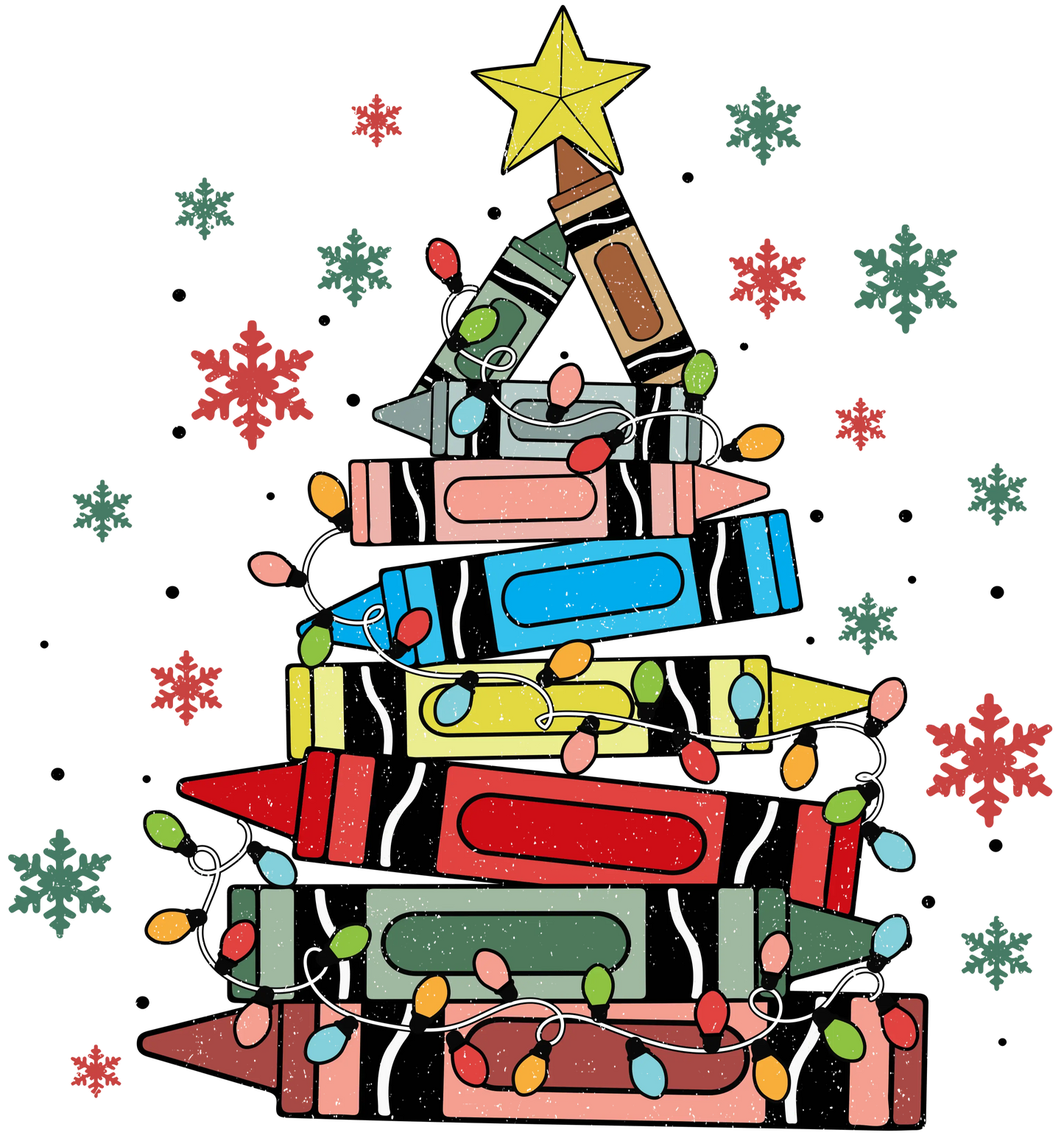 Christmas Crayons Tree Design - DTF Ready To Press