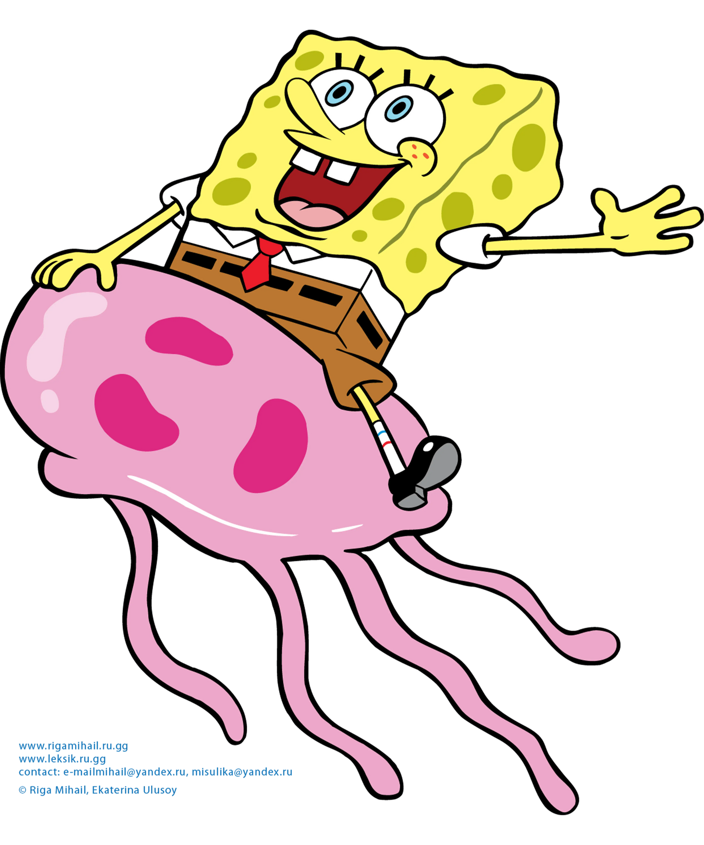 Sponge Bob Riding Jellyfish Cartoon Design - DTF Ready To Press