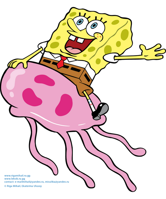 Sponge Bob Riding Jellyfish Cartoon Design - DTF Ready To Press