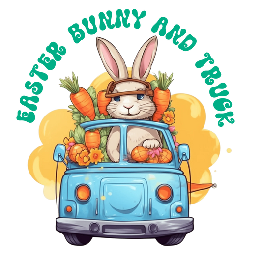 Easter Bunny And Truck Party Design - DTF Ready To Press