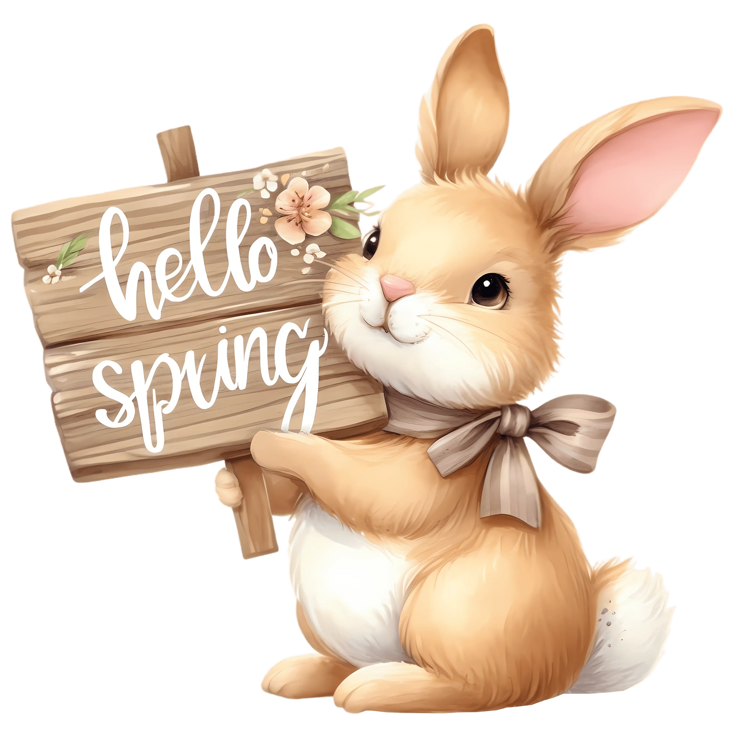 Hello Spring Easter Cute Rabbit Design - DTF Ready To Press