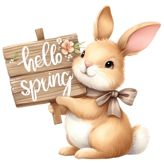 Hello Spring Easter Cute Rabbit Design - DTF Ready To Press